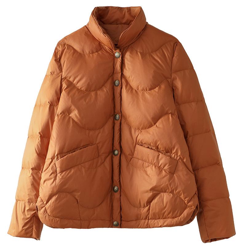 White duck down light down jacket women's short winter new loose casual big pocket stand-up collar retro coat