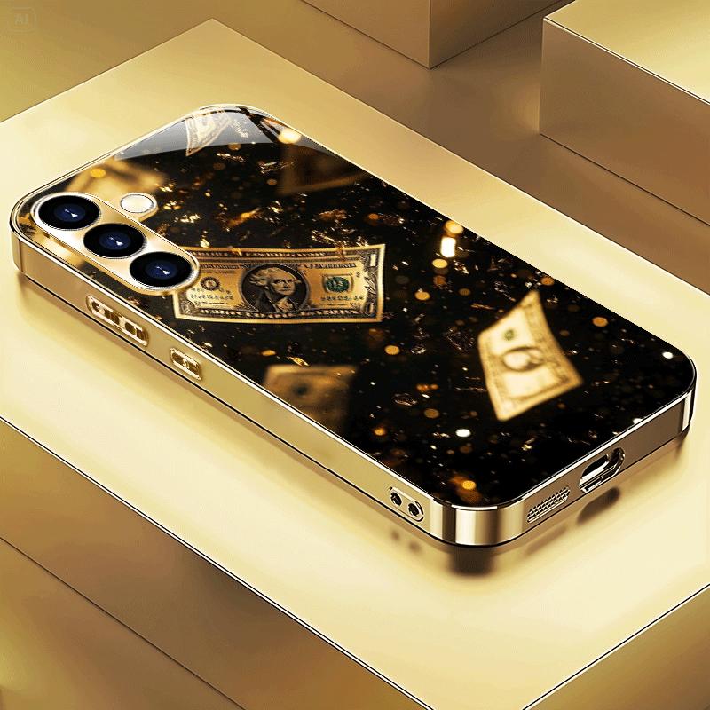 

elegant banknote High-end PhoneCase Electroplated Glass PhoneCase for Samsung Galaxy S26 S25 S24 S23 S22 S21 FE Ultra Plus For Galaxy S26