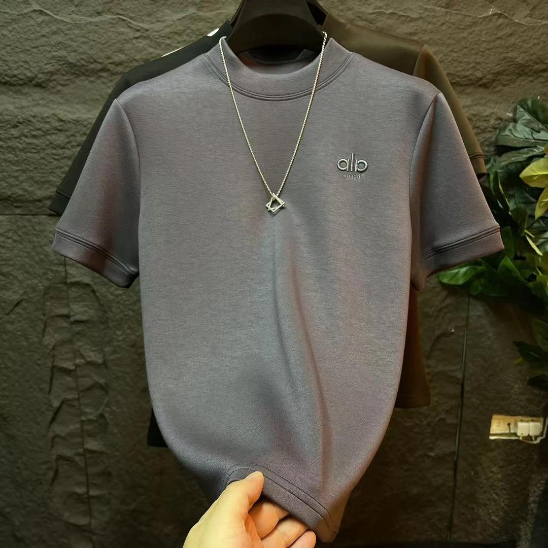 

Autumn New Semi-Turtleneck Simple Versatile Letter Short-Sleeved T-Shirt Men S Light Luxury Trend Fashion Half-Sleeved Bottoming Shirt 2XL【140-155】 серый