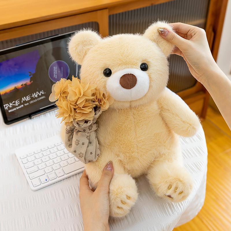 Plush Bear Toy With Floral Hat For Romantic Gift And Kids Play