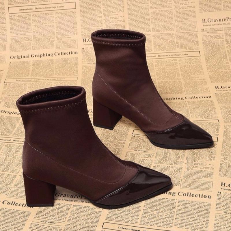 Fashion Fashion Boots Autumn New Style Pointed Toe Splicing Suede Non-slip Wear-resistant Thick Heel Short Boots