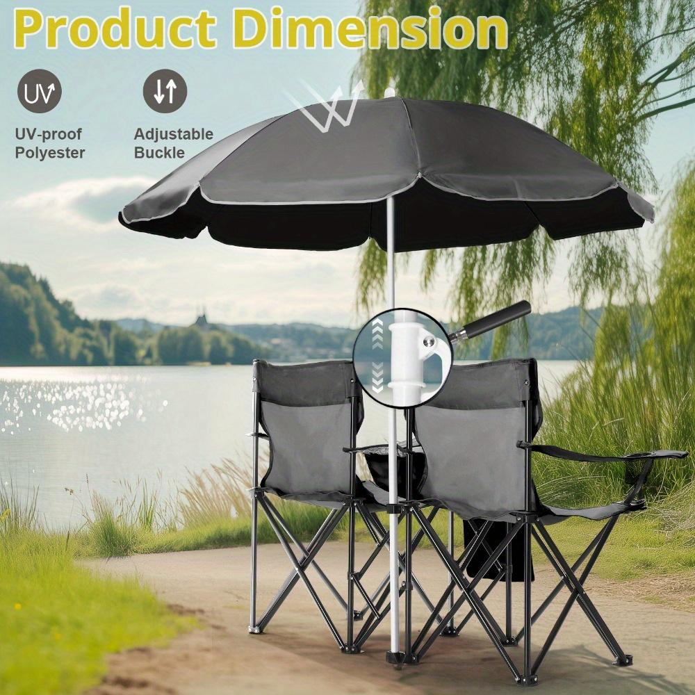 Double Fishing Chair with Umbrella, Oxford Fabric Outdoor Beach Chair, 187.39 lbs Load Capacity for Patio, Beach and Fishing