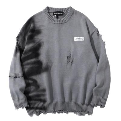 Oversize Pullovers Ripped Sweater For Men Autumn Harajuku Style Y2K Couple Knit Jumper Vintage Knitted Punk Gothic Clothes