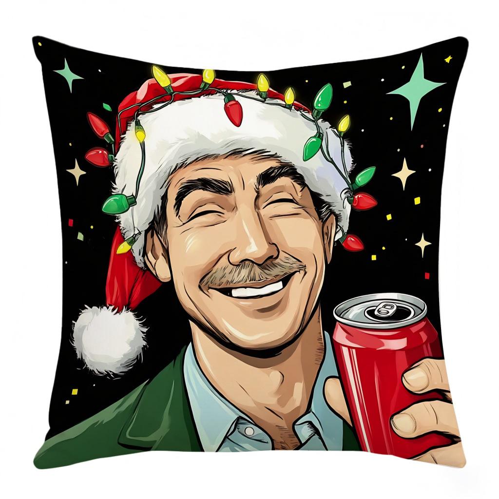 Leinen Plüsch Leder Samt Weihnachten Cartoon Druck Weihnachtsmann Glocke Kindlich Wohnzimmer Schlafzimmer Kissenbezug
