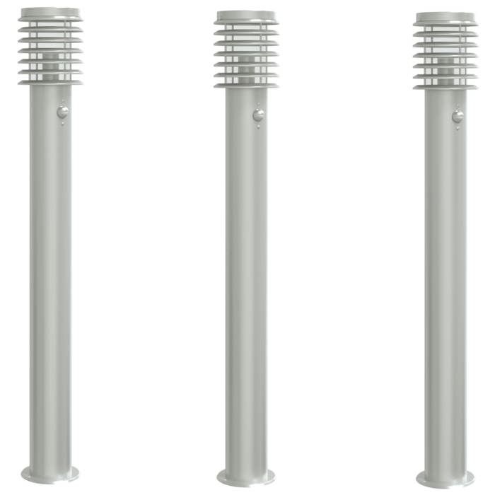 VidaXL Outdoor Floor Lamps with Sensors 3 Pcs Stainless Steel, Outdoor Ground Lighting, Ground Lighting of 4006368
