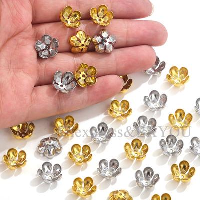 50pcs Stainless Steel Flowers Base Connector Bead Cap Charms Setting DIY For Jewelry Making Components Findings Accessories