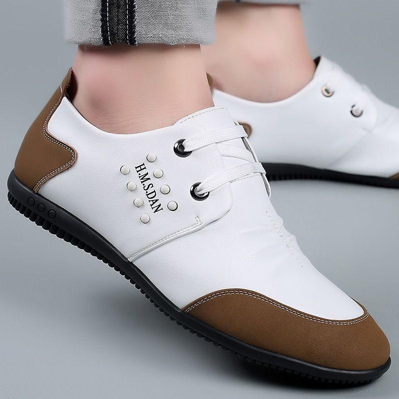 Pure Cowhide Summer Men's White Casual Leather Shoes Genuine Leather Little White Shoes Breathable Versatile Green Men's Shoes