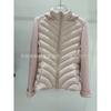 New knitted sleeve splicing down jacket women's slim hooded ribs pattern  white duck down light and thin warm jacket