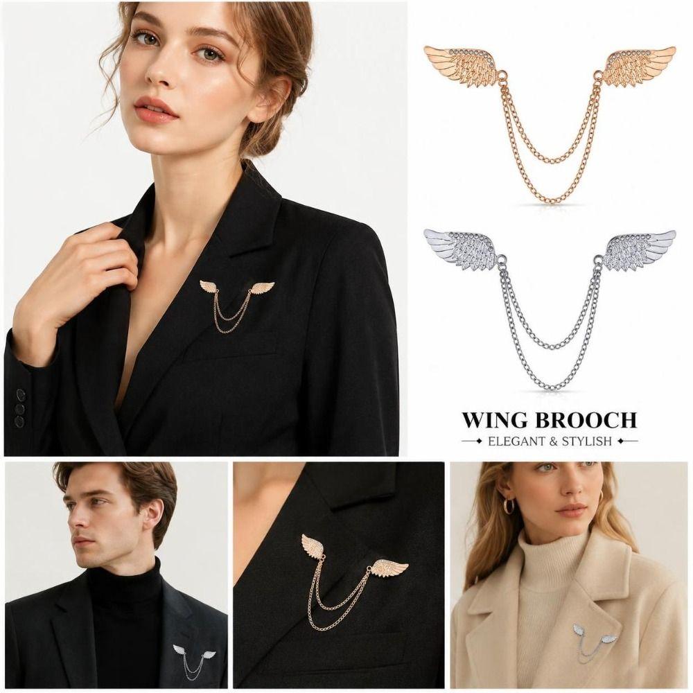 Decorative Angel Wing Brooch Sparkling Tassel Chain Brooch New Brooch Pins for Men Women Jewelry