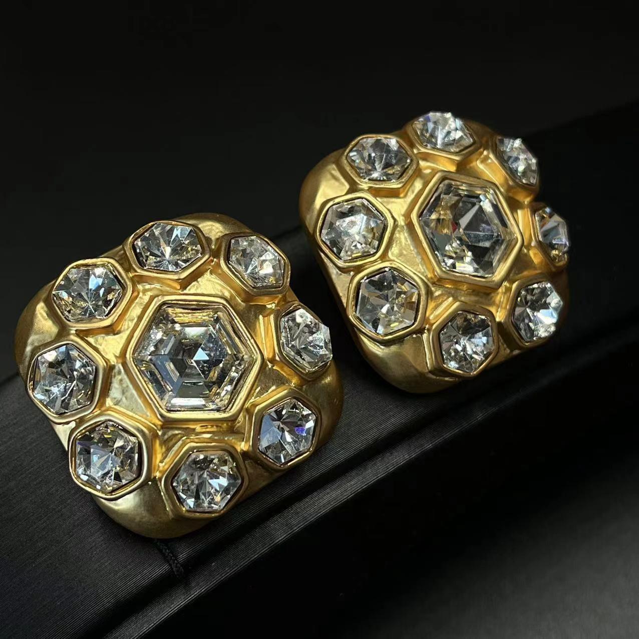 Vintage Palace Style Enamel Colored Camellia Earrings Plated With 24k Gold