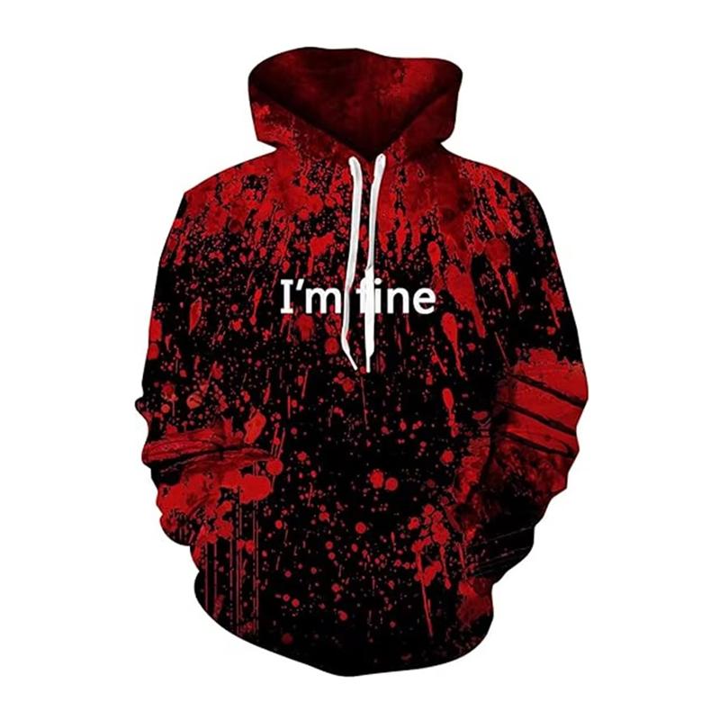 Modna bluza z kapturem z grafiką krwi Męska Nowość 2025 Nadruk 3D Terror Halloween Bluza z kapturem Plus Size Cosplay Dres Bluzy z kapturem