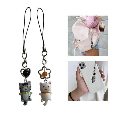 Phone Lanyard Wrist Strap Cat Charm Keychain Detachable Phone Charm Antilost Cellphone Strap Hangings Cord for Women