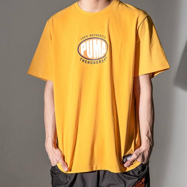 Puma X The Hundreds Logo Print Round Neck Short Sleeve T-Shirt Men Tops Gold 596750-25