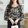 Fashion Elegant Casual Loose Chiffon Shirts Women Long Sleeve Tops Plus Size Women's Blouses Round Neck Slim Vintage Print Shirt Woman Clothing 26340