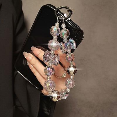 New Advanced Bow Round Bead Bead String Phone Hanging Rope Handheld Short Wrist Chain Clip For Phone Case Key Bag Chain Pendant