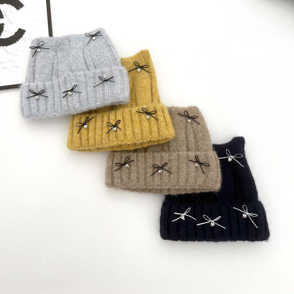 2025 Autumn/Winter Cat Ear Knit Hat - Warm & Versatile with Face-Flattering Bow Design