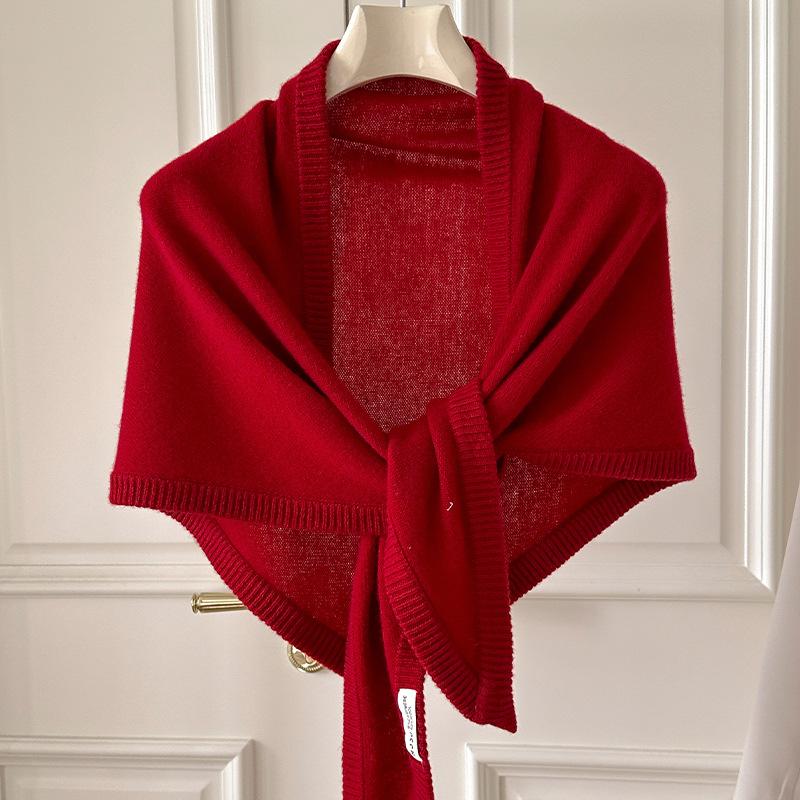 Модные женские вязаные шарфы из чистой шерсти однотонные мягкие треугольные шарфы зимние теплые женские шали одеяла банданы универсальные шарфы One Size