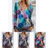 Elegant Ladies Print Pullover Blouse Shirt With V Neck And Zipper For Casual Wear