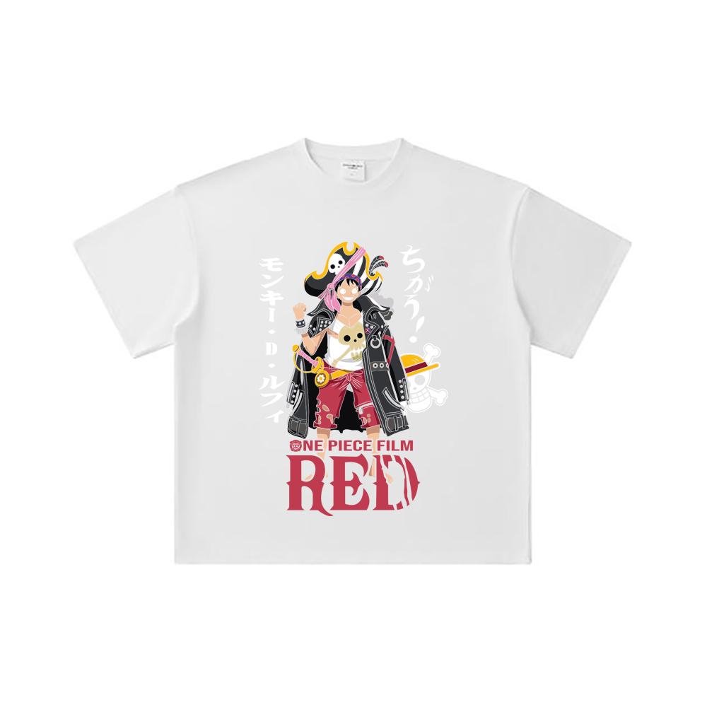 260 GSM Double Yarn 32 Count 100% Cotton One Piece V79 Luffy Film Red Print Unisex Heavy Cotton T Shirt