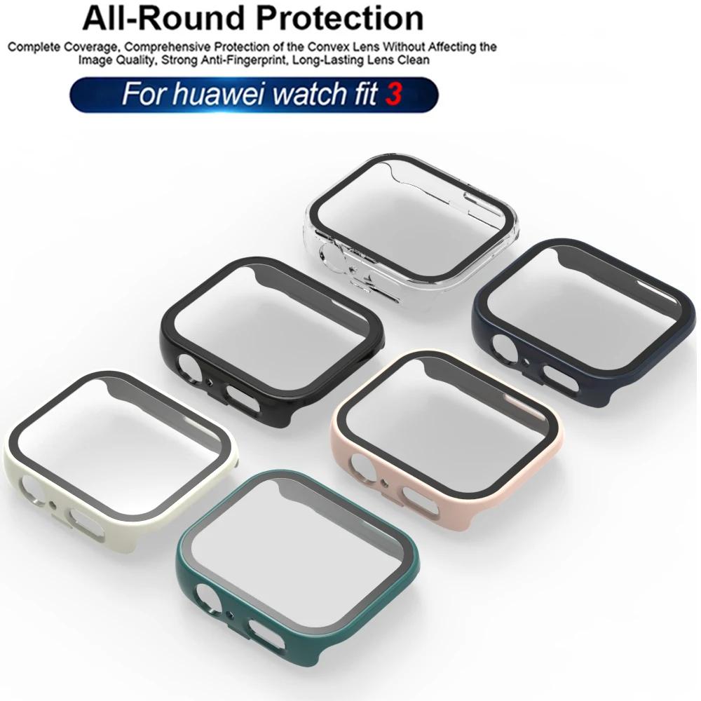 Glass+Case For Huawei Watch Fit 3 All-Around Screen Protector Hard PC Bumper Tempered Glass Watch Case correa Huawei Watch Fit 3