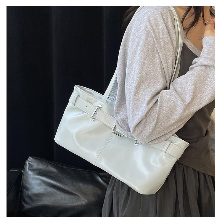 Chic Minimalist Solid Color Shoulder Bag New Retro Faux Leather Handbag Trendy Street Style Commuter Purse KTB