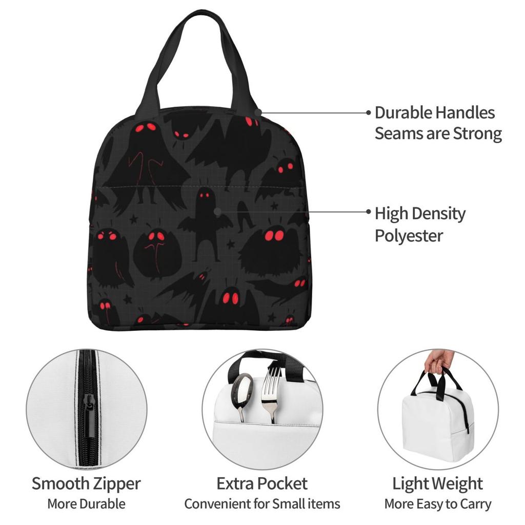 Cute Cryptids Mothman Pattern Insulated Lunch Bag for Women Office Cooler Thermal Food Box Tote Portable Lunch Boxes Container