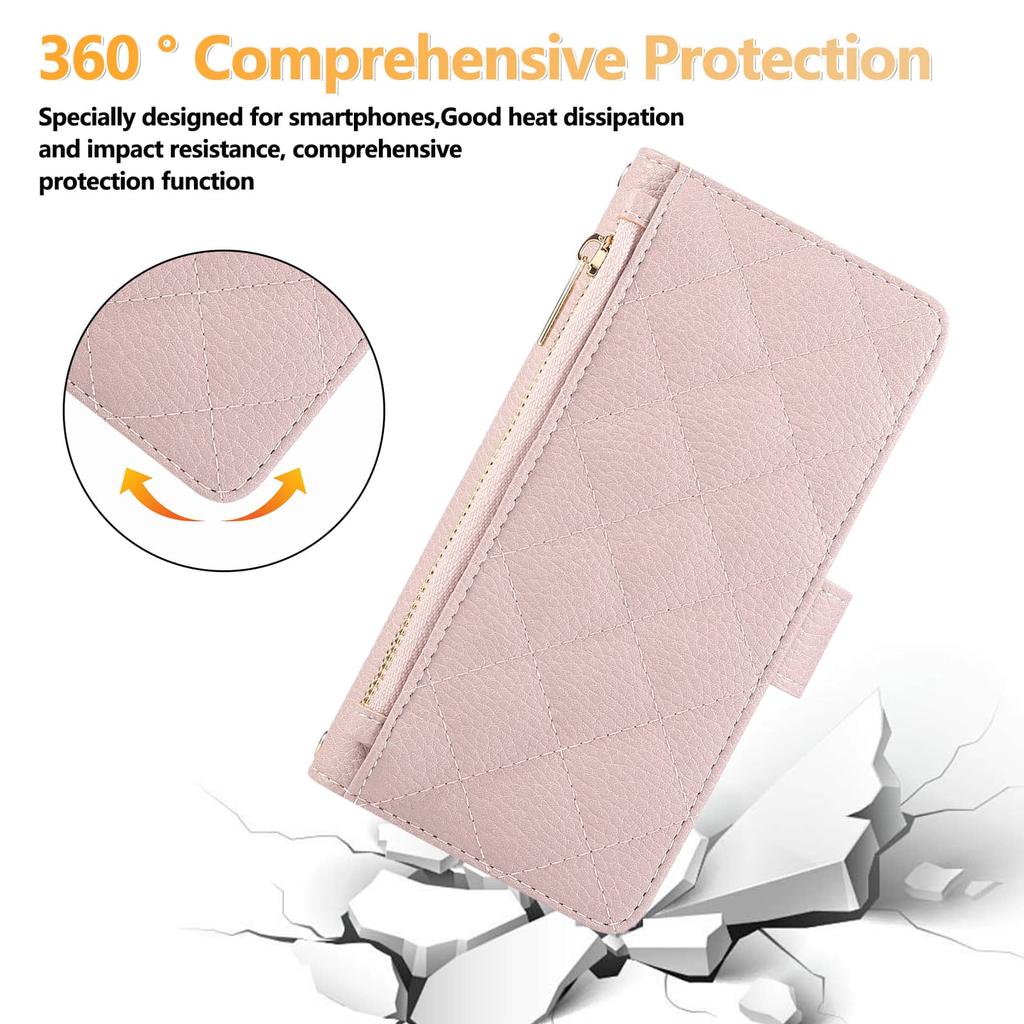 For Samsung Galaxy S25 Edge S24 S23 S22 S21 Ultra FE Wallet Case with Mirror, Wristlet & Crossbody Strap, Zipper Card Holder