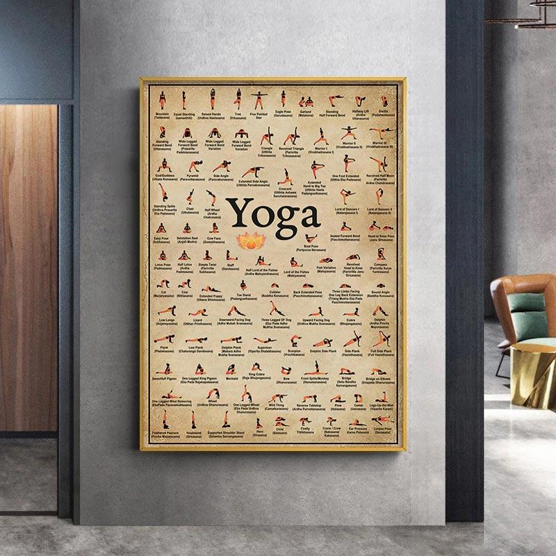 Vintage Yoga Chakra Awakening Postere și imprimeuri Iubitor de yoga Mișcarea mâinii Relaxați-vă pictura pe pânză Modern Wall Home Decor Pictures