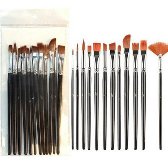Foreign Trade Nylon Painting Brush Set - 10 Pieces, Red & Blue Handles, Flat Gouache & Oil Brushes