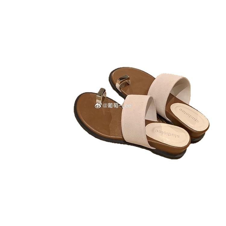 Metal buckle cover toe slippers women's summer wear new soft-soled holiday wind beach lazy cool slippers