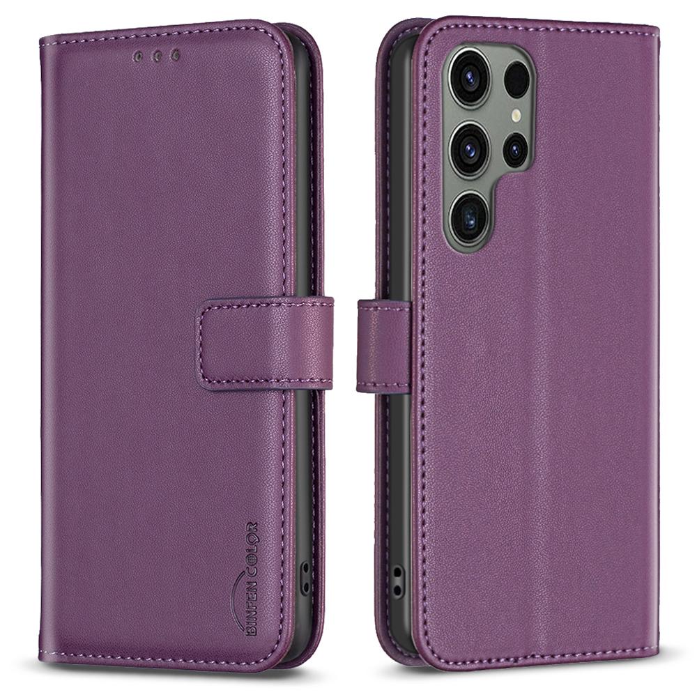 

BINFEN COLOR BF17 For Samsung Galaxy S23 Ultra Phone Cover PU Leather Phone Case with Stand Wallet Dark Purple