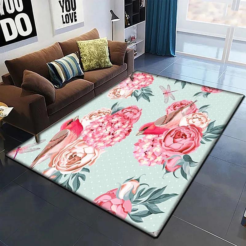 Rose Flower Print Carpet Living Room Rugs Anti-Slip Bedroom Bathroom Home Sofa Decor Floral Floor Mats Balcony Hallway Doormat