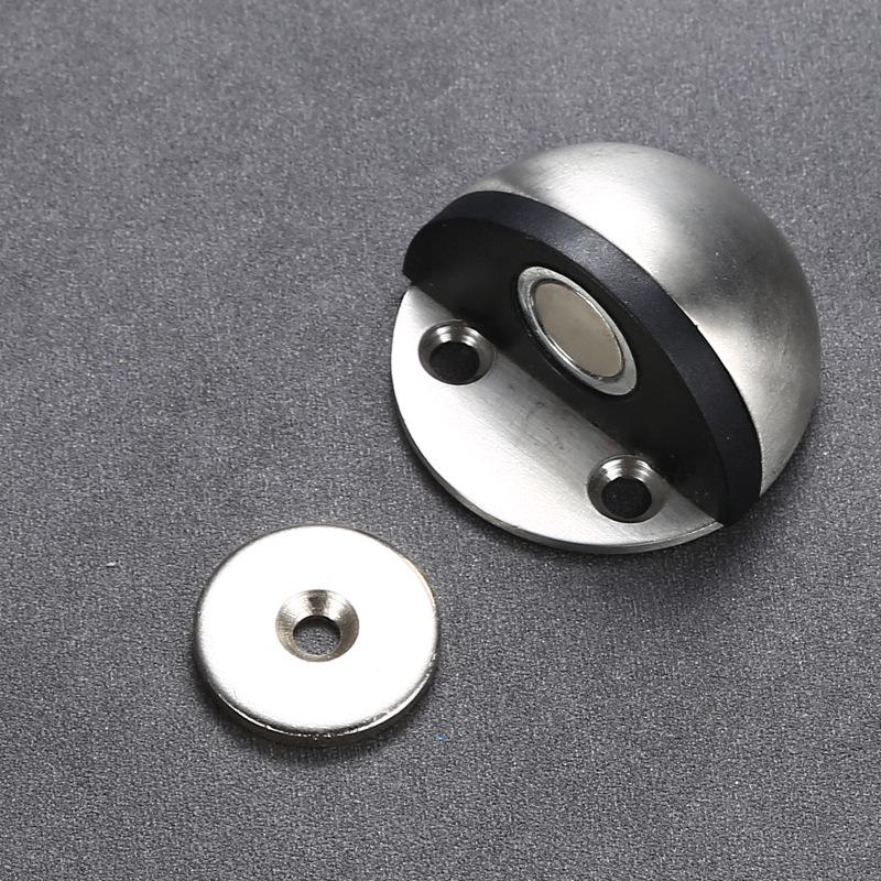 No-Drill Stainless Steel and Wood Magnetic Door Stopper Anti-Collision Floor Mount