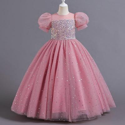 Abito da sera formale con maniche a sbuffo per bambina, per esibizioni al pianoforte ed eventi da damigella d'onore