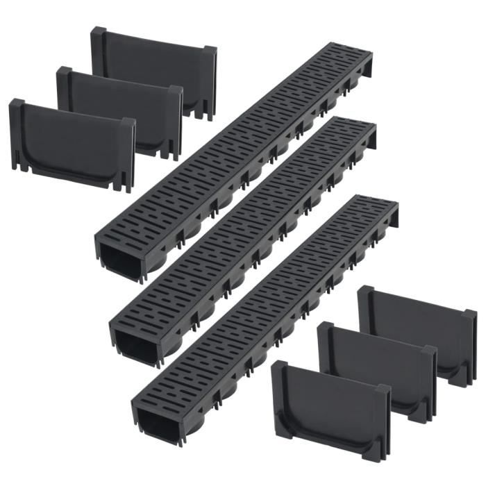 VidaXL Caniveau de drainage 3 pcs Plastique 3 m