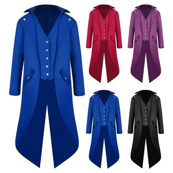 Gentleman Tailcoat Solid Color Long Sleeves Gothic Outerwear Single Breasted Split Tuxedo Coat for Halloween