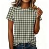 Women's Casual Raglan Sleeve Short Sleeve Top Crew Neck Checkered Print Lightweight Soft Fabric Blouse for Everyday Wear