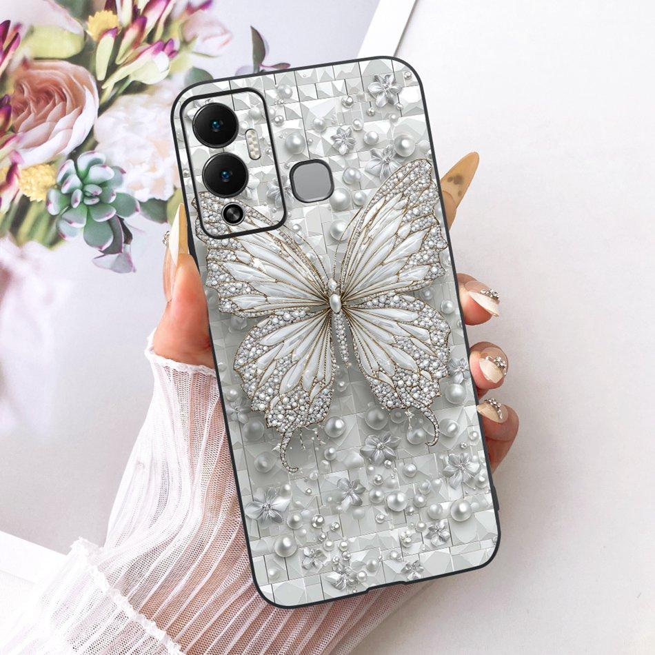 For Infinix Hot 12 Play 12i Cute Flower Butterfly Cat Painted Case For Infinix Hot12i 12Play Black Silicone Soft Phone Cases