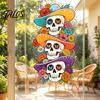 Seasonal Window Art for Parties Skeleton Undead Static Sticker, Waterproof PVC Decorative Decals, Durable Removable Autumn Scene Stickers Film Harvest