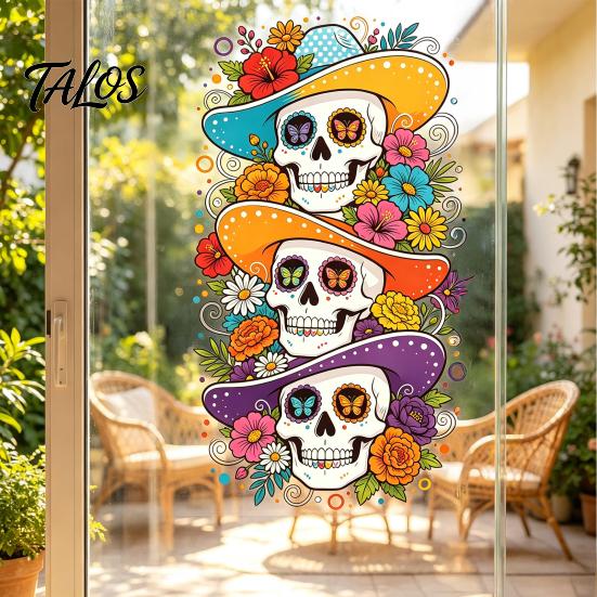 Seasonal Window Art for Parties Skeleton Undead Static Sticker, Waterproof PVC Decorative Decals, Durable Removable Autumn Scene Stickers Film Harvest