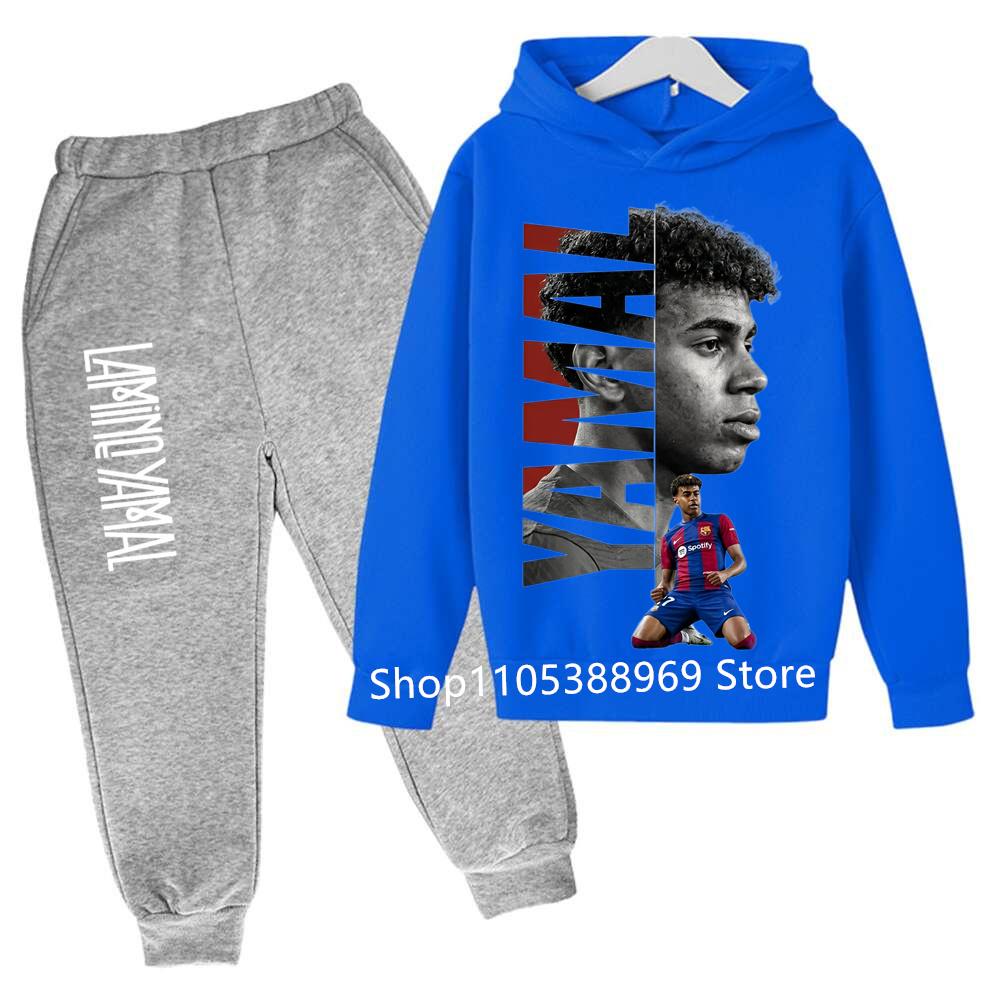 Kinder Lamine Yamal 2-teiliges Trainingsanzug Set Jungen Mädchen Fußballstar Hoodie + Jogginghose Set Grafisches Kapuzensweatshirt Sport Outfit
