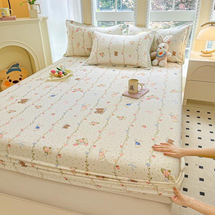 Floral Printed Mattress Cover Cotton Soft Single Queen King Size Bed Sheet Household Bedding No Pillowcase