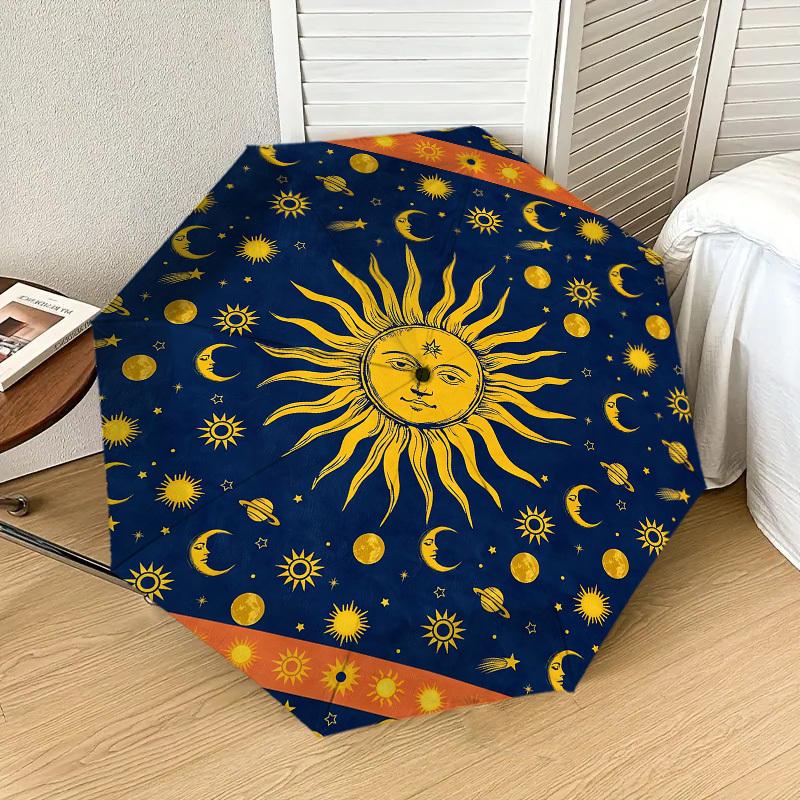 1pc Sun Moon Pattern Umbrella Design Automatic Opening and Closing Umbrella, High-quality Travel Umbrella, c1128116