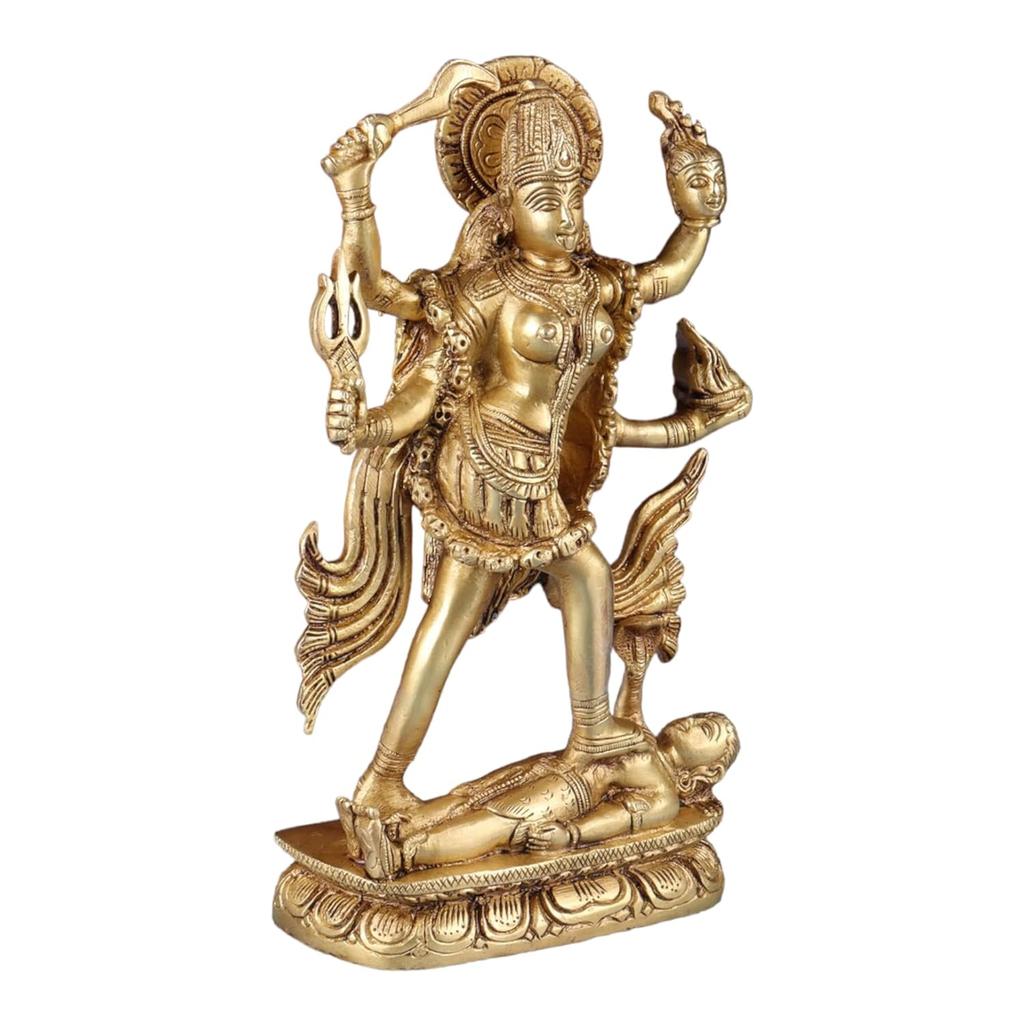 Ashtadhatu Brass Maha Kali Idol, Religious Statue, Gold Murti Brass - 9 Inch