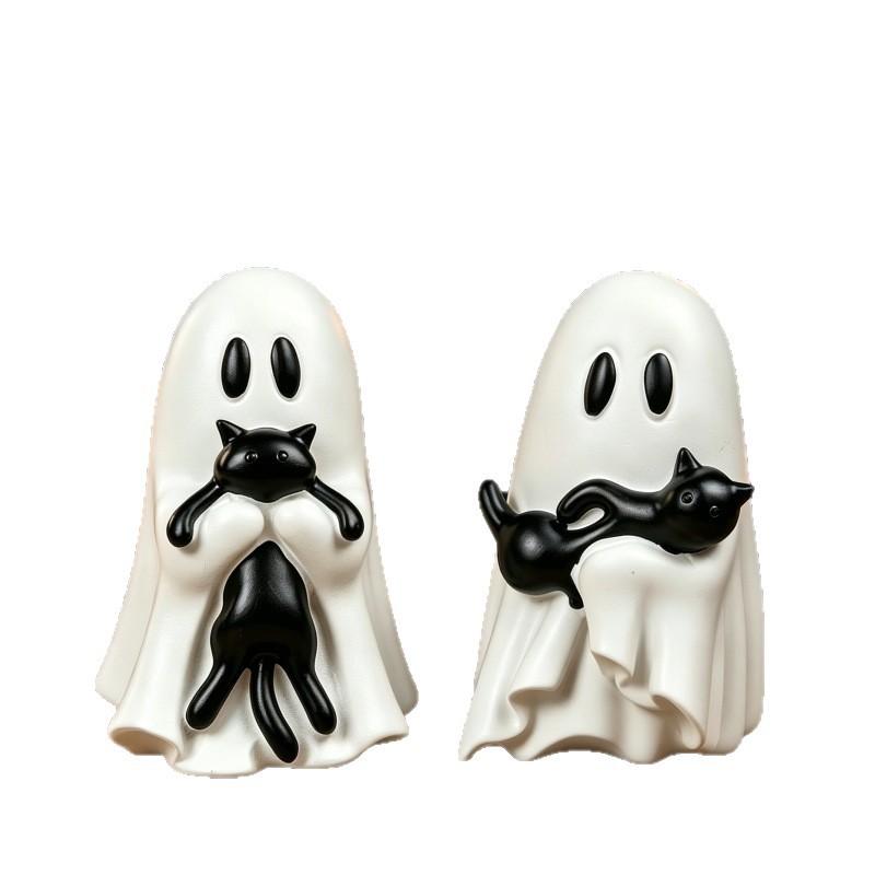 Halloween Ghost Black Cat Resin Figurine Desktop