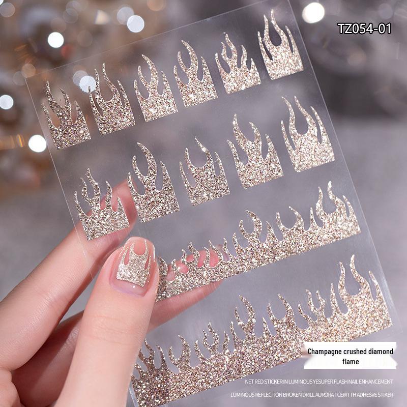 

Шампань Переливающийся Дробленый Бриллиант Хромированные Наклейки для Ногтей Chrome Hearts: Дизайны с бабочкой, розой, кроликом и снежинкой