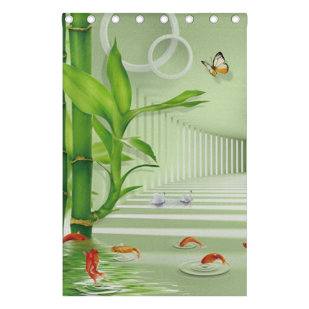 Chinese Bamboo Curtain Style Green Curtain For Kid Bedroom Decorative Curtain Lovely 3D Window Curtain For Living Room Luxurious