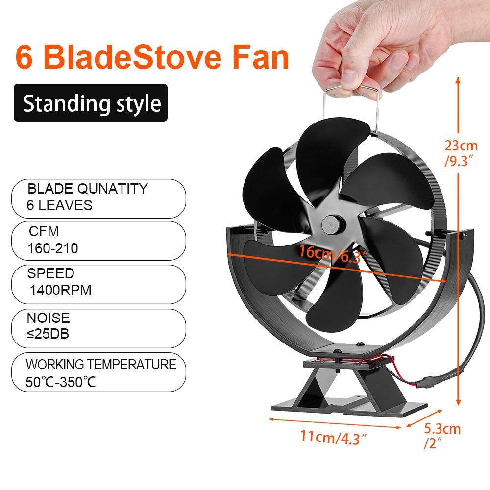 6 Blades Fireplace Fan 360° Rotating Heat Powered Fan Quiet Efficient Heat Distribution for Wood Log Burner Winter Warmer