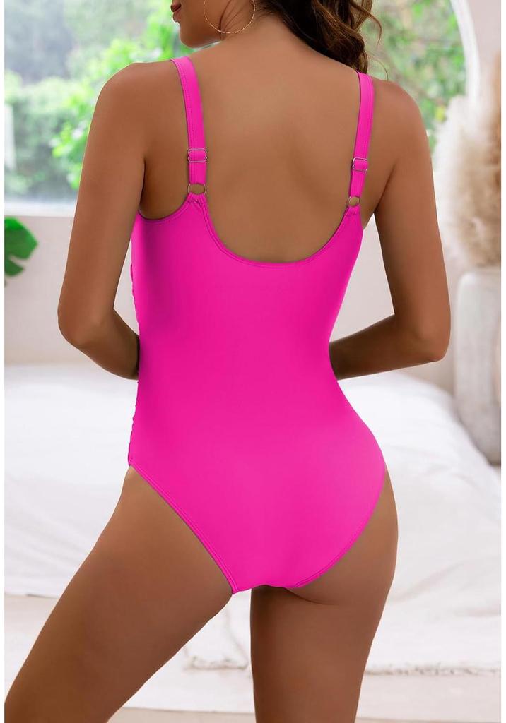 2024 Fashion Solid Color Slimming One-Piece Swimsuit – European American Sexy Tummy Concealing Backless Swimwear