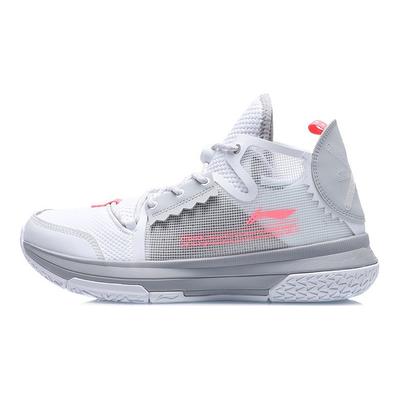 Li Ning Wowls Shock Absorbing Non-Slip Wear-Resistant Mid-Top Basketball Shoes Men Basketball Shoes White Gray ABBQ007-4